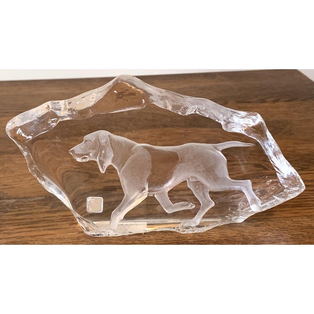 Mats Jonasson Maleras Sweden Crystal Sculpture 1990's Bloodhound Dog Chairish