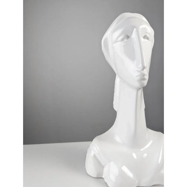 Ceramic Art Deco Style Sculpture Bust in Ceramic, 1980s For Sale - Image 7 of 11