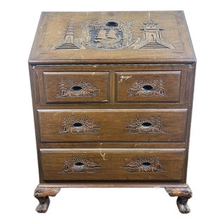 Mid 20th Century Vintage Hand Carved Chinese Secretary Desk For Sale