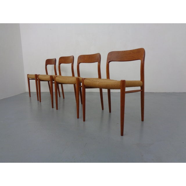 Wood Model 75 Teak & Papercord Chairs by Niels Otto Møller for JL Møller, 1960s, Set of 4 For Sale - Image 7 of 18