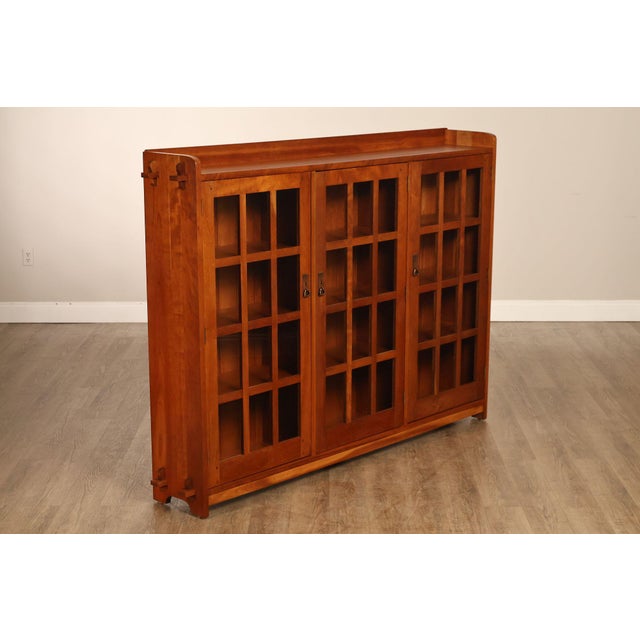 High Quality American Made Solid Cherry Triple Bookcase With Individually Paned Glass Doors, Adjustable Shelves, Key Locking