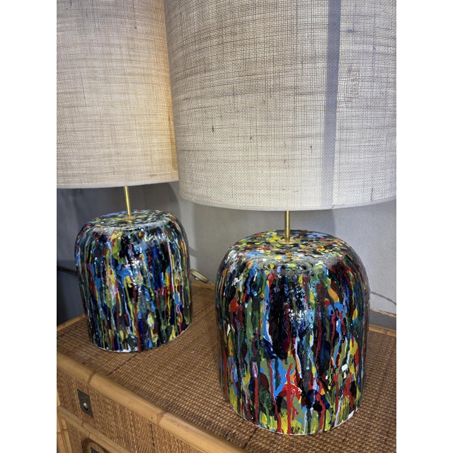 Painted Ceramic Lamp Bases, 1980s, Set of 2 For Sale - Image 4 of 7