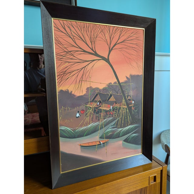 1967 Original Oil on Canvas Painting by Thai Modernist Sanong Sriboon Framed For Sale - Image 13 of 14