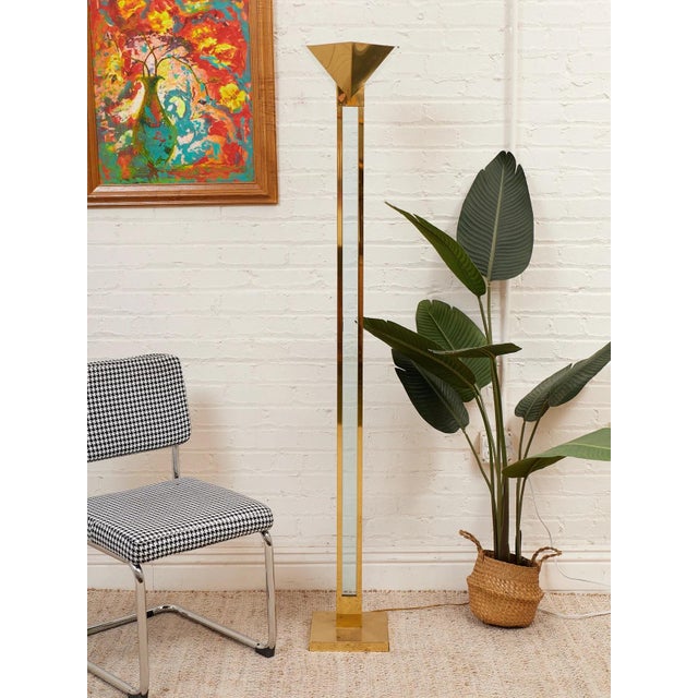 George Kovacs Vintage Geurge Kovacs Brass Glass and Lucite Floor Lamp For Sale - Image 4 of 6