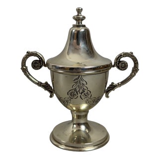 800 Silver Cup with Lid Engraved Floral Figure, 1970s For Sale