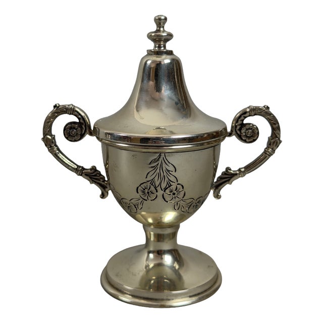 800 Silver Cup with Lid Engraved Floral Figure, 1970s For Sale