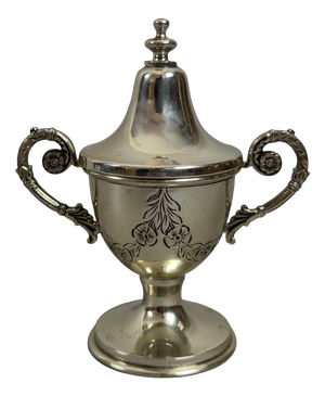 800 Silver Cup with Lid Engraved Floral Figure, 1970s