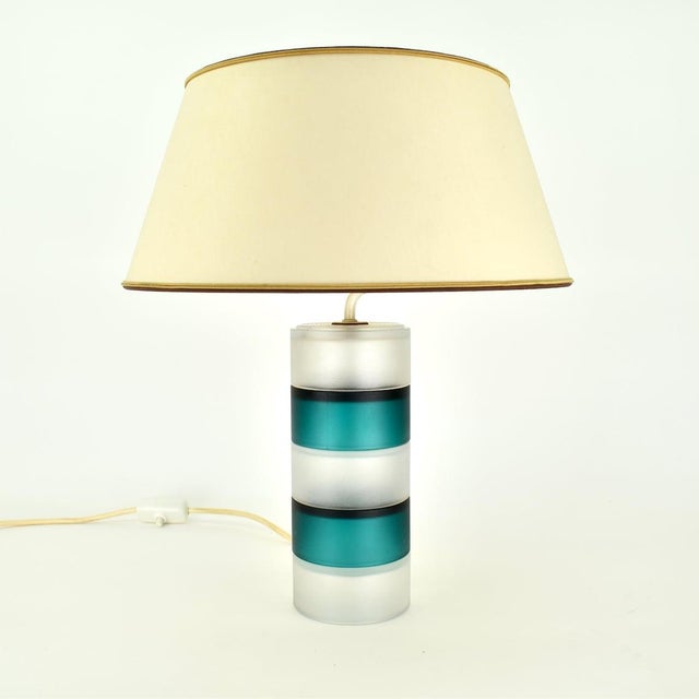 Mid-Century Modern Mid 20th Century Scandinavian Attributed to Venini Murano Glass Teal Clear Murano Table Lamp For Sale - Image 3 of 9