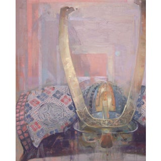 Gate Keeper by Elena Burykina | Oil on panel Still life featuring a decorative object and textiles. For Sale