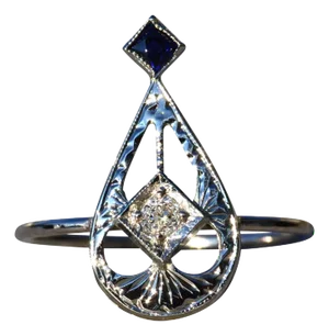 The Albion: Ladies Antique 18K Filigree Ring set with Sapphire and Diamond