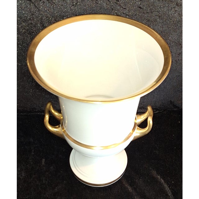 Large Amphora Vase in White Porcelain with Gold Rim and Double Handle from Fürstenberg, 1970s For Sale - Image 4 of 7
