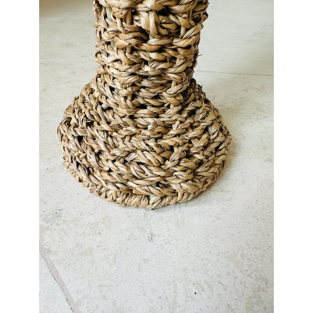 Adrien Audoux and Frida Minet Vintage 19.5” Woven Braided Natural Rattan & Seagrass Vase For Sale - Image 4 of 14