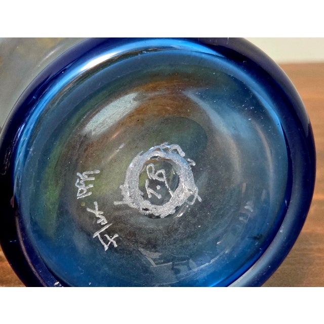 Vintage Flux Studio Glass Vase, Cobalt to Amber Fade For Sale - Image 10 of 11