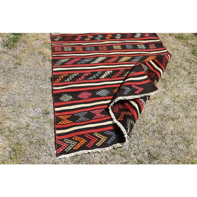 Black 1960s Southwestern Style Turkish Hand Knotted Kilim Runner Rug For Sale - Image 8 of 13