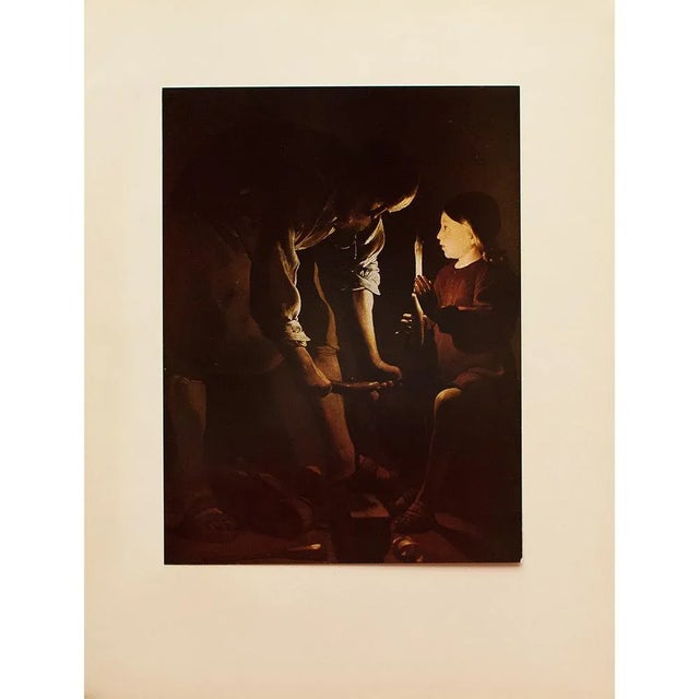 An excellent vintage full-color reproduction print after painting "St. Joseph the Carpenter", by Georges De La Tour. Comes...
