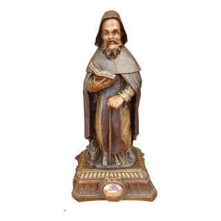 Antique Italian Carved Wood Religious Figure of Saint Anthony, 1830 For Sale