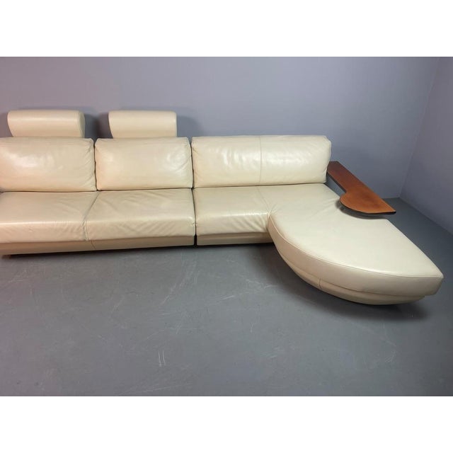 Mid-Century Italian Cream Leather Landscape Sofa with Chaise Longue and Integrated Table from Frighetto, Italy, 1980s, Set of 2 For Sale - Image 9 of 18