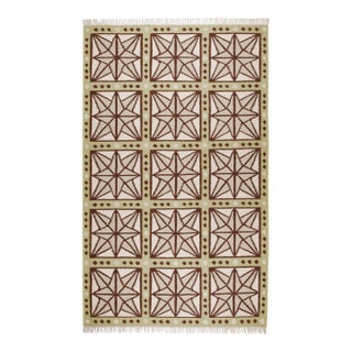 Part & Parcel Goods Wool Star Rug, 10' x 14', Celadon, Chocolate, Sage and Eggshell For Sale