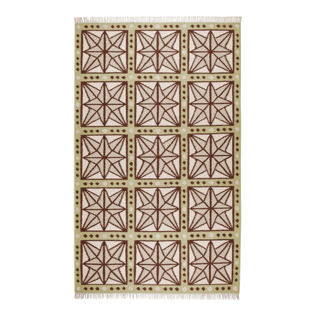 Part & Parcel Goods Wool Star Rug, 10' x 14', Celadon, Chocolate, Sage and Eggshell For Sale