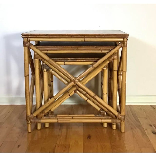 Vintage Set of 3 Nesting Tables Natural Rattan, Early 20th Century For Sale In Greenville, SC - Image 6 of 12