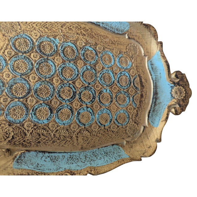 Hollywood Regency Vintage Italian Florentine Turquoise Tray For Sale - Image 3 of 5
