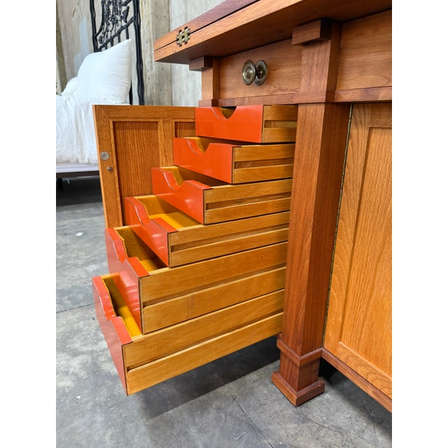 1970s Custom Handcrafted Arts & Crafts Revival Sideboard With Fold-Out Top and Lined Drawers – Brunner Cabinet Shop, San Francisco For Sale - Image 11 of 17