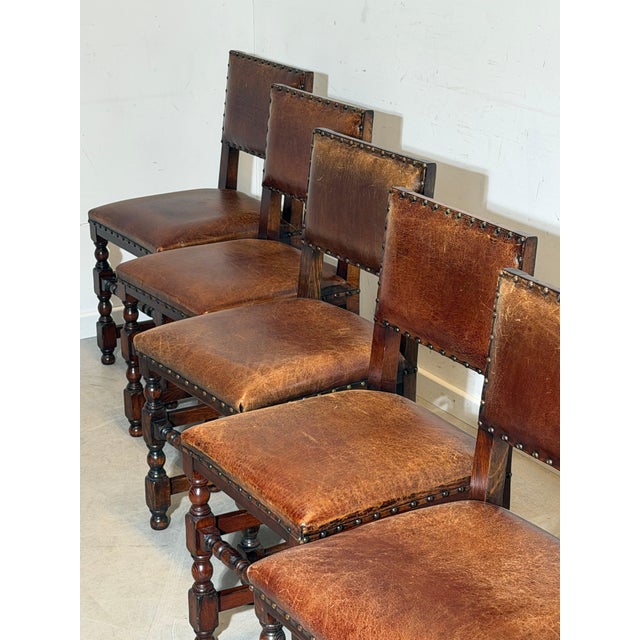 Antique Oak Dining Chairs with Sheepskin Upholstery, Set of 6 For Sale - Image 4 of 7