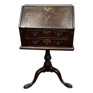 Antique Slant-Front Writing Desk on Carved Tripod Pedestal, 19th Century For Sale