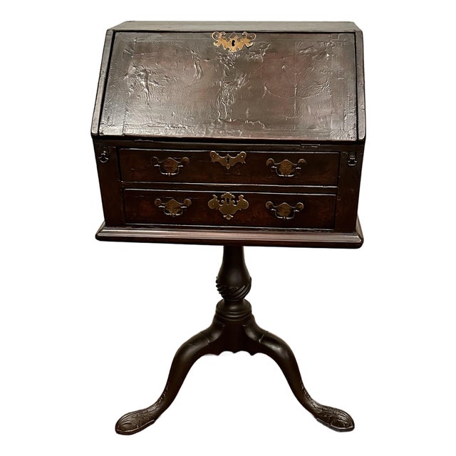 Antique Slant-Front Writing Desk on Carved Tripod Pedestal, 19th Century For Sale