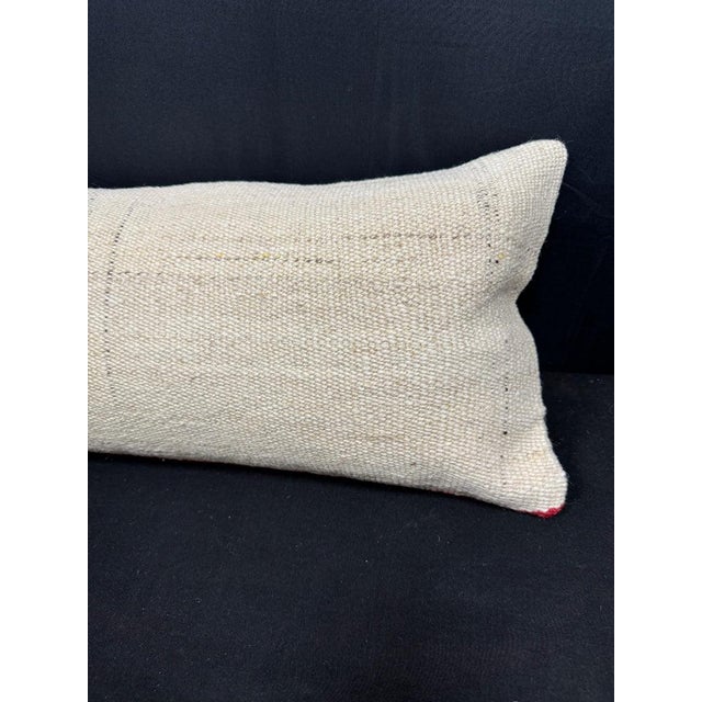 Turkish Hemp Pillow Cushion Natural Beige Red Cushion Cover 12"x46" For Sale - Image 4 of 4