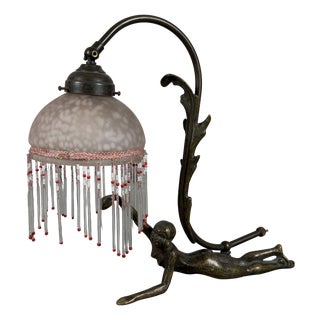 Antique Table Lamp in Pink Glass, 1900s For Sale