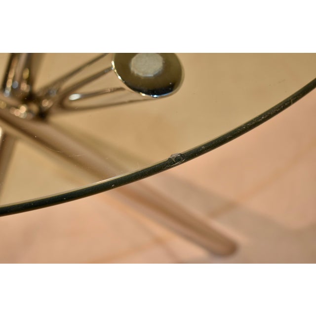 1960s Mid-Century Modern Chrome Tripod Base Table With Glass Top For Sale - Image 5 of 7