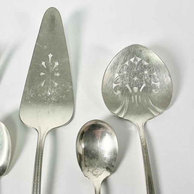 Metal Early 20th Century Art Deco Hollywood Regency Silverplate Serving Utensils - Set of 6. For Sale - Image 7 of 14