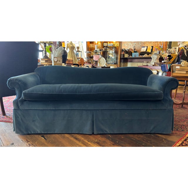 Vintage Velvet Cobalt Blue Sofa For Sale - Image 9 of 10