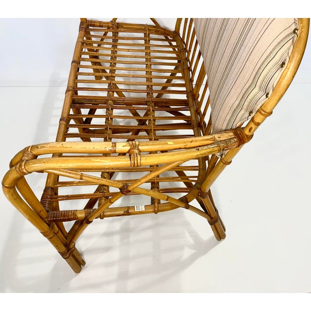 1950s Mid Century Wicker & Rattan 3 Piece: Settee, Arm Chair & Rocking Chair. Styled After Franco Albini For Sale - Image 10 of 12