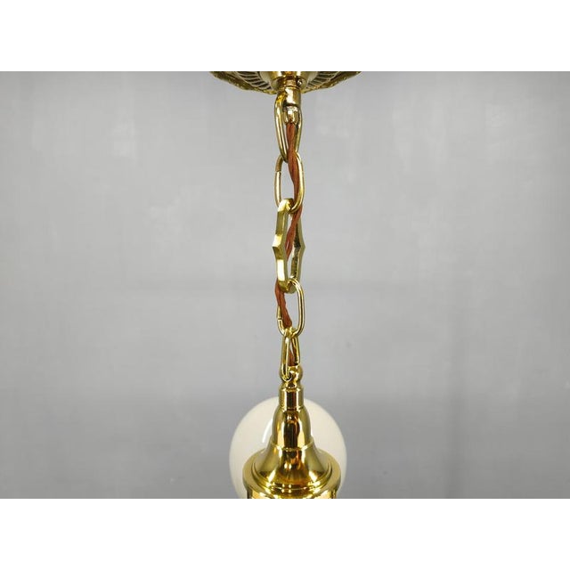 Metal Art Deco Brass and Opaline Glass Chandelier, Czechoslovakia, 1930s For Sale - Image 7 of 12