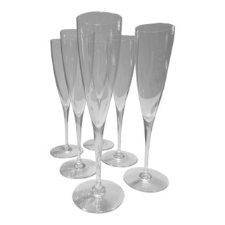 1990s Dom Pérignon Baccarat Champagne Flutes, Set of 6, Fully Leaded Crystal, Made in France, Original Boxes For Sale