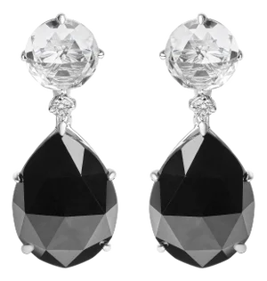 18K White Gold 1/5 Cttw Diamond with Round White Topaz and 20x15mm Pear Cut Black Onyx Gemstone Dang