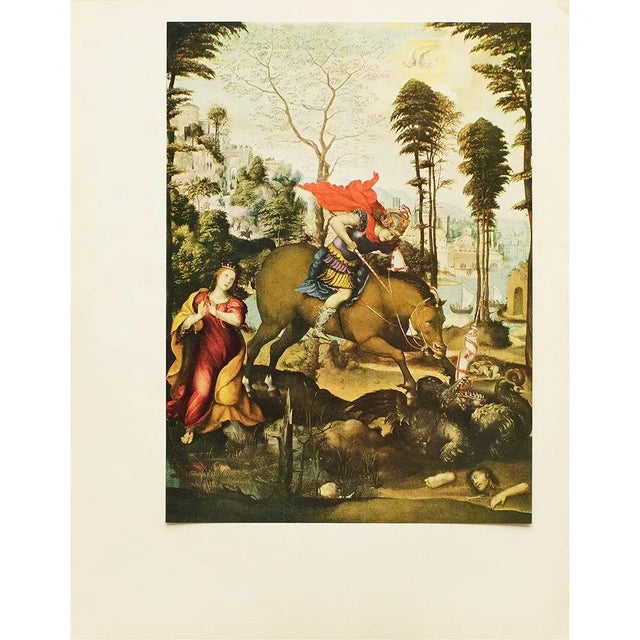 An excellent vintage full-color reproduction print of painting "Saint George and the Dragon" by Sodoma. Comes from a First...