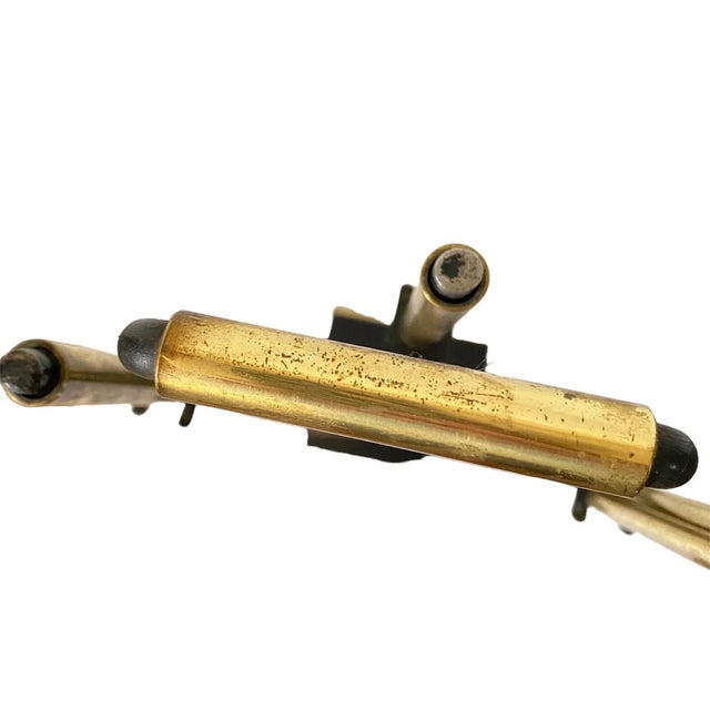 1950s Mid Century Modernist Fireplace Tool Set Black Wrought Iron & Brass For Sale - Image 5 of 9