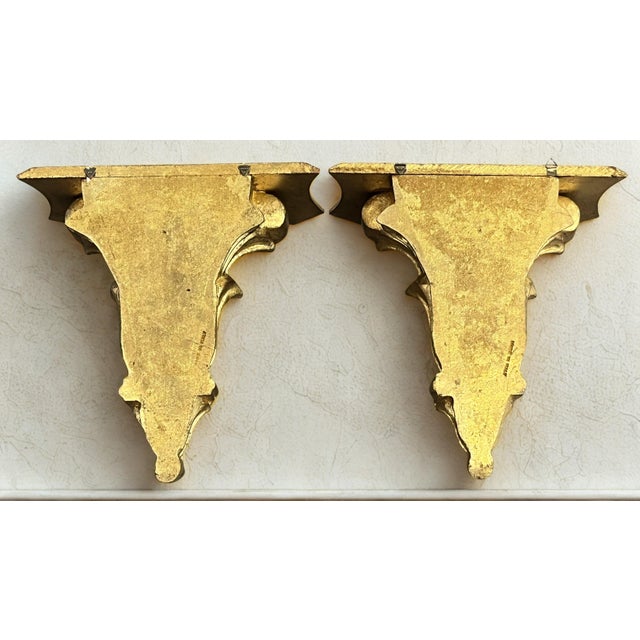 Vintage Italian gold Giltwood Acanthus Leaf Wall Bracket Shelves Elegant Italian‑inspired wall brackets featuring richly...