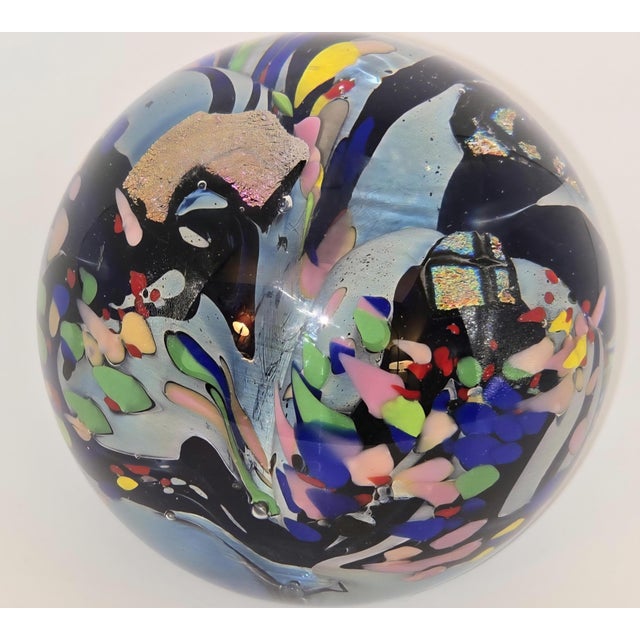 Rollin Karg Signed, Dichroic 2004 Signed Robert Eickholt Hand-Blown Iridescent Art Glass Paperweight For Sale - Image 4 of 6