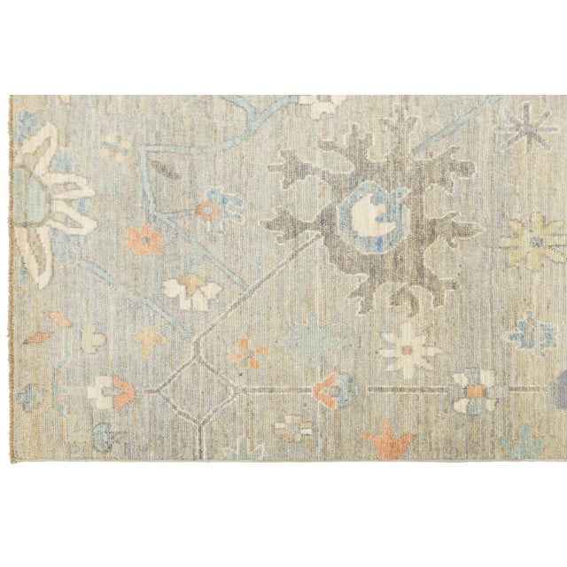 Textile 8 X 10 Beige Modern Oushak Style Wool Rug With Soft Botanical Motifs For Sale - Image 7 of 10