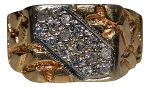The Sharlow: Men's 14K Yellow Gold Nugget and Diamond Cocktail Ring