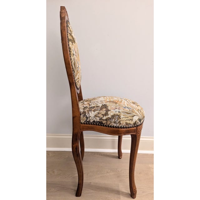 Late 20th Century Late 20th Century Carved Walnut Balloon Back Tapestry Chair Early Louis XV Style For Sale - Image 5 of 14