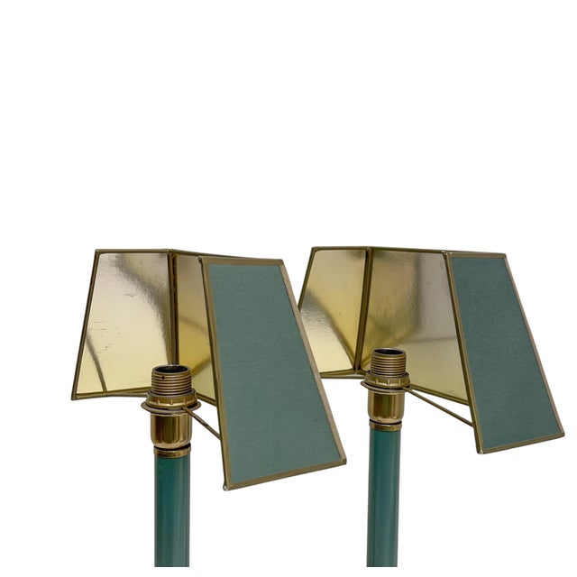 Brass and Green-Painted Metal Table Lamps by Kullmann, 1970, Set of 2 For Sale - Image 10 of 14