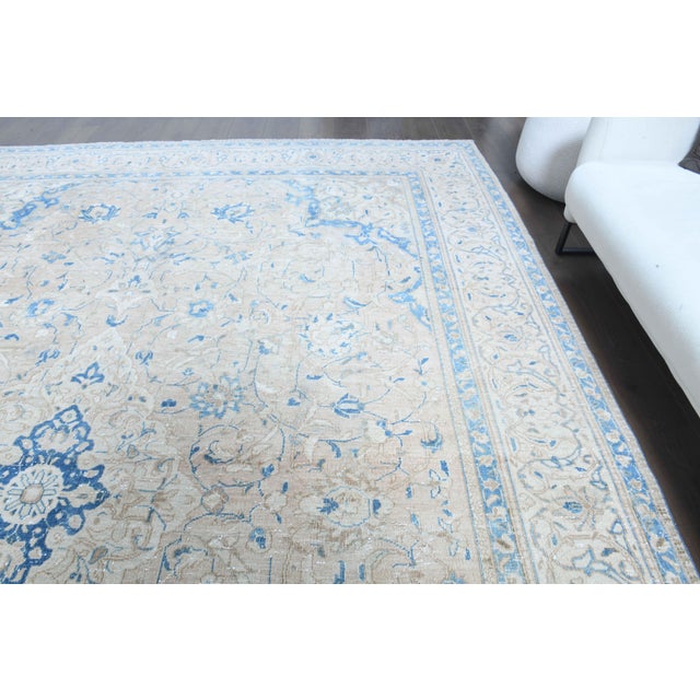 1970s 1970s Vintage Persian Handmade Wool Cotton Blue Area Rug For Sale - Image 5 of 11