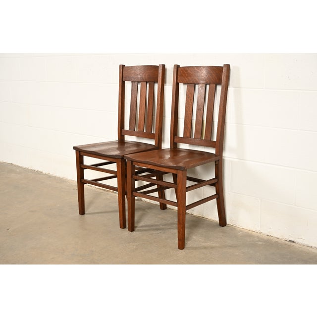 Early 20th Century Limbert Style Antique Mission Oak Arts & Crafts Side Chairs or Dining Chairs, Pair For Sale - Image 5 of 14
