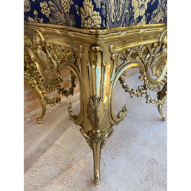 1930s Italian Rococo Style Giltwood Chair with Rich Blue Damask Upholstery For Sale - Image 15 of 18