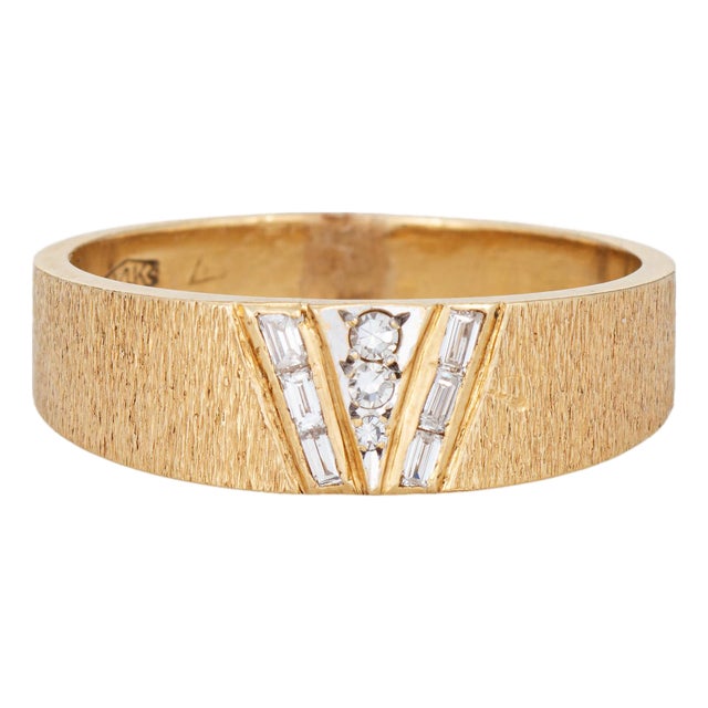 70s Vintage Diamond Band 14k Yellow Gold Sz 11 Ring Mixed Cuts v Design For Sale